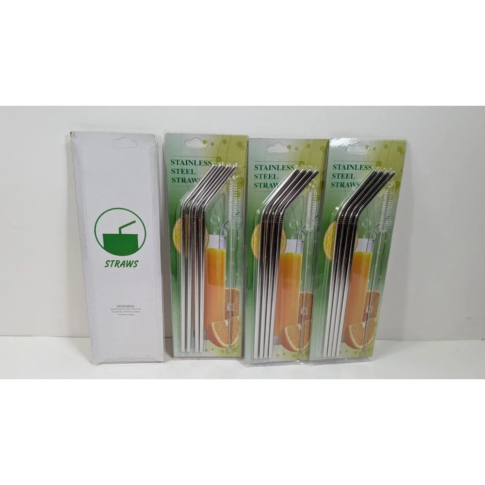 4 Set Of Reusable High Quality 4-pcs Stainless Steel Straws with Cleaning Brush‎